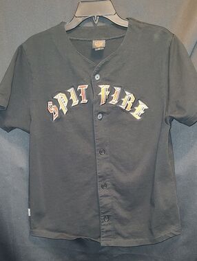 Old School Spitfire Men's M Black Logo Graphic Button-Front Short Sleeve Jersey